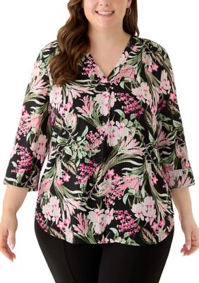 JONES NEW YORK Women's Plus Size 3/4 Sleeve V-Neck Tunic Shirt