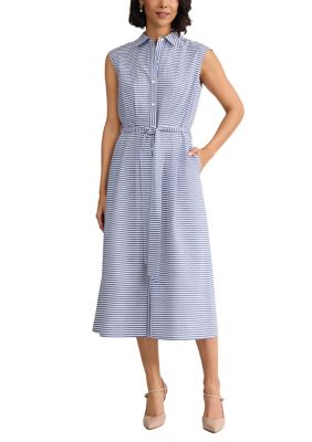 JONES NEW YORK Women's Petite Pleated Shirt Midi Dress