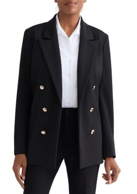 JONES NEW YORK Women's Faux Double Breasted Twill Jacket, Black, Medium