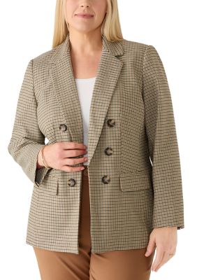 JONES NEW YORK Women's Plus Size Faux Double Breasted Houndstooth Jacket, 1X