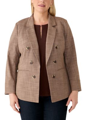 JONES NEW YORK Women's Plus Size Faux Double Breasted Jacket with Patch Pockets