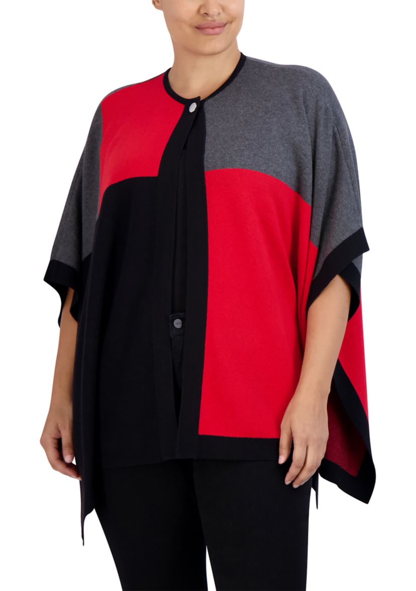 Plus Size Color Block Cape