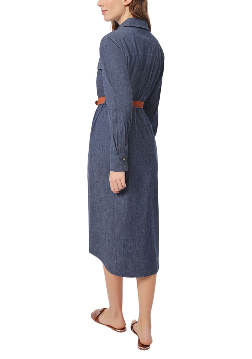 Petite Button Front Denim Dress with Belt