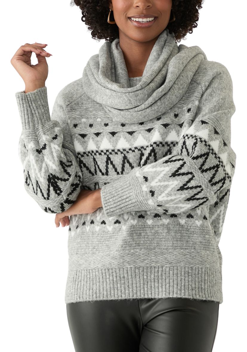 Womens Printed Sweater with Scarf