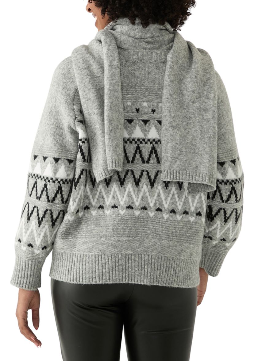 Womens Printed Sweater with Scarf