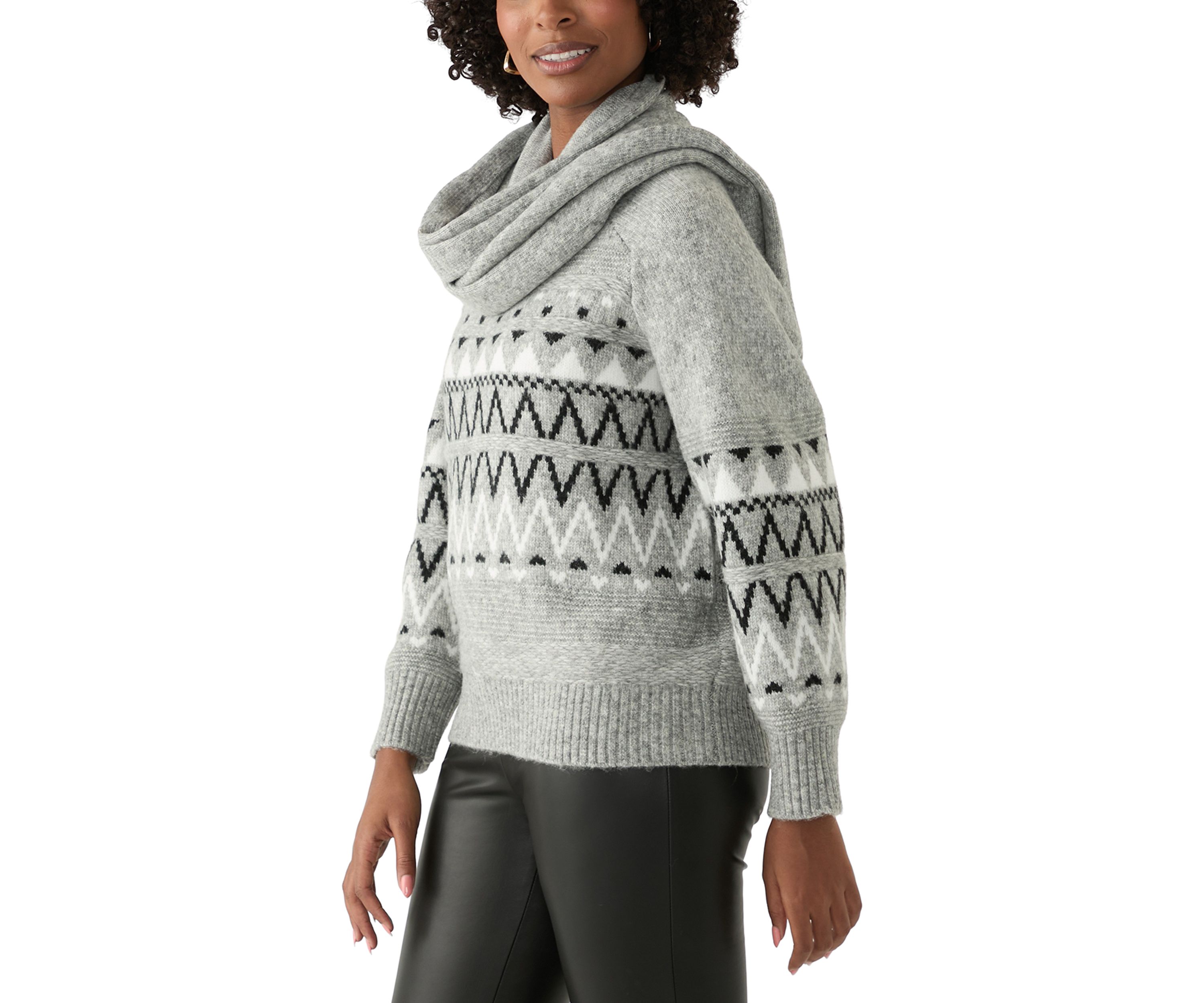 Womens Printed Sweater with Scarf