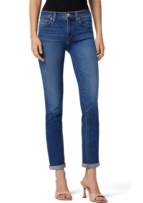 Hudson Womens Mid Rise Straight Rolled Cuff Jeans