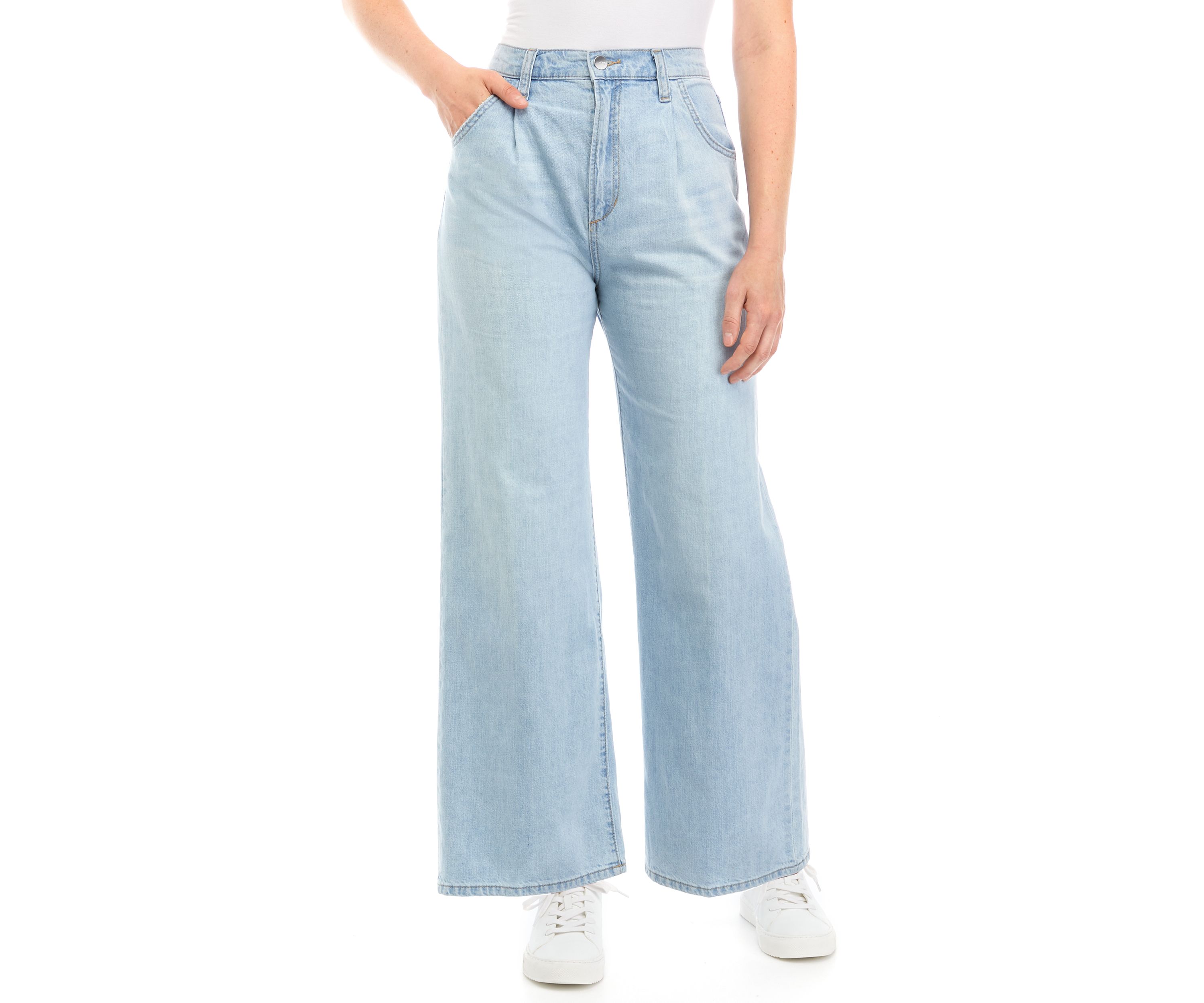 Womens Pleated Wide Leg Ankle Jeans