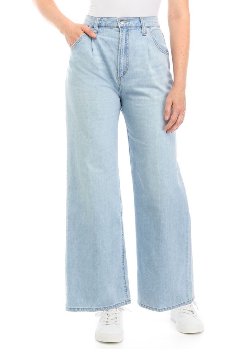 Womens Pleated Wide Leg Ankle Jeans