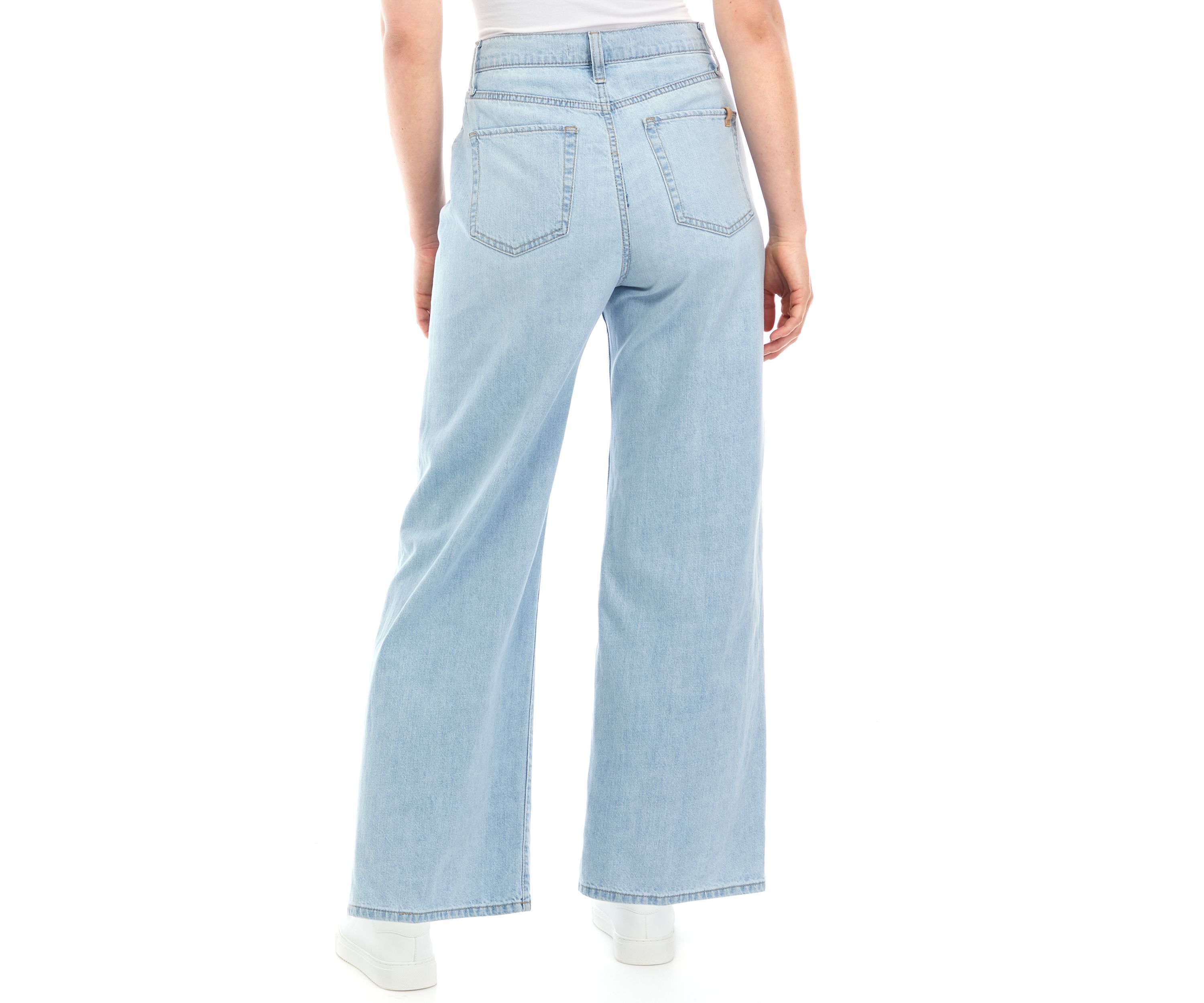 Womens Pleated Wide Leg Ankle Jeans