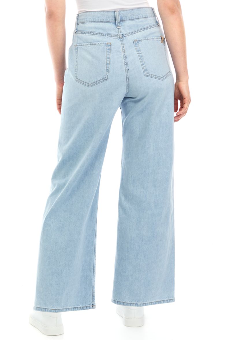Womens Pleated Wide Leg Ankle Jeans