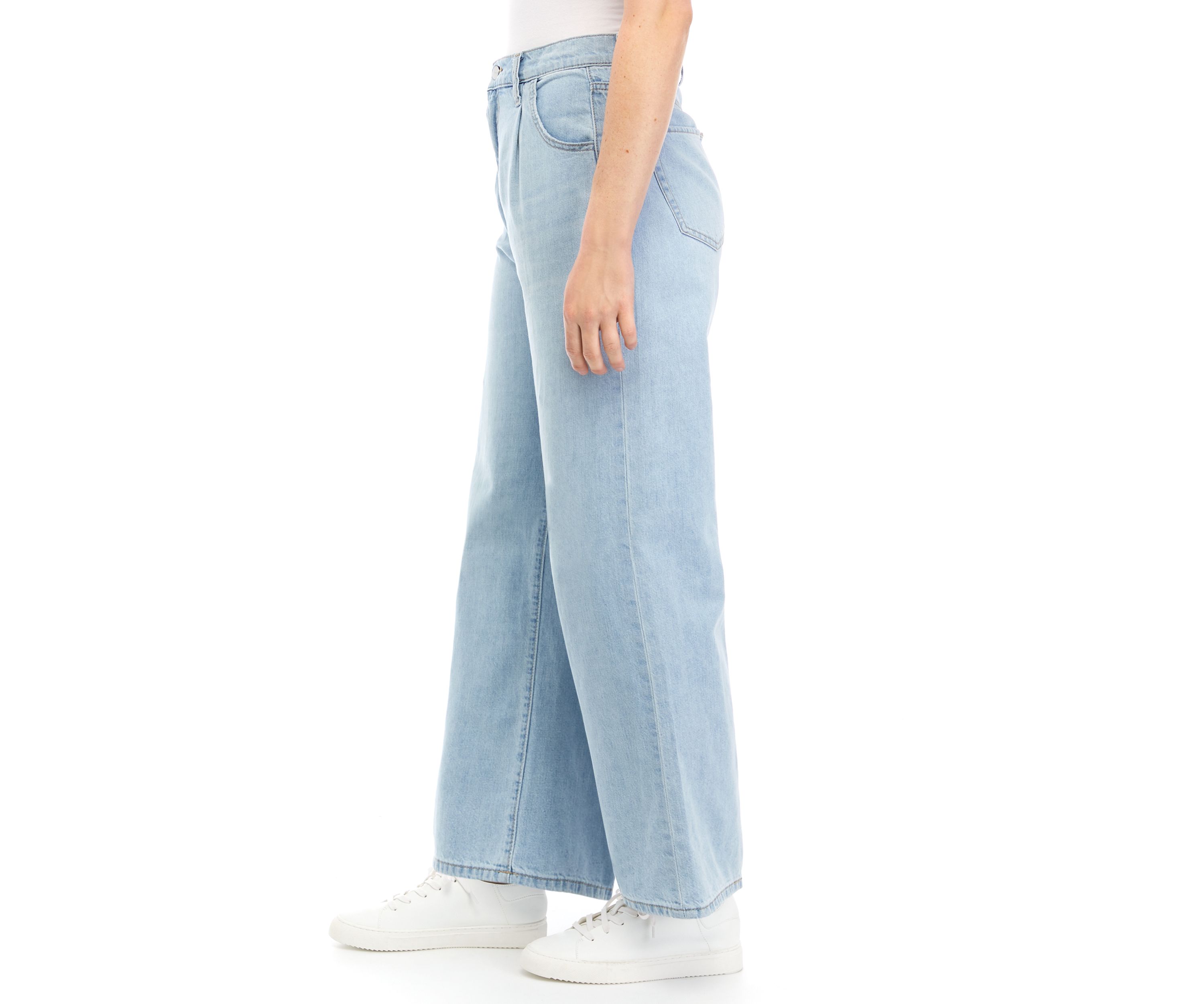 Womens Pleated Wide Leg Ankle Jeans