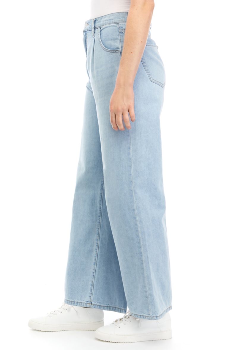 Womens Pleated Wide Leg Ankle Jeans