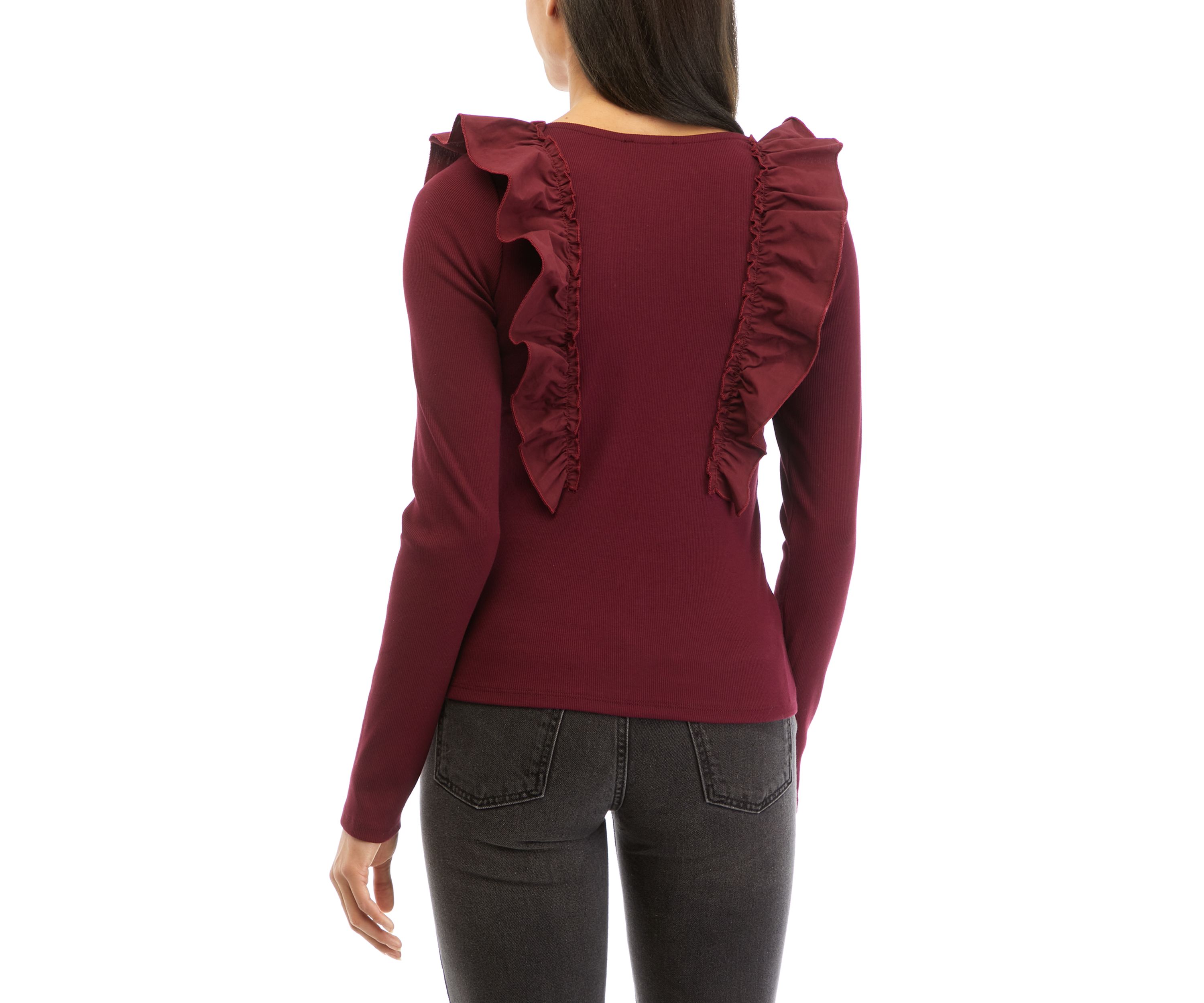 Womens The Liv Ruffle Long Sleeve Knit Top