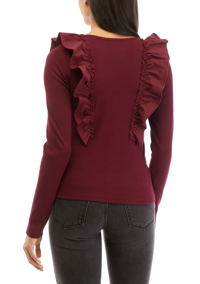 Womens The Liv Ruffle Long Sleeve Knit Top