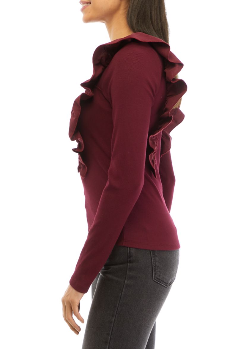 Womens The Liv Ruffle Long Sleeve Knit Top