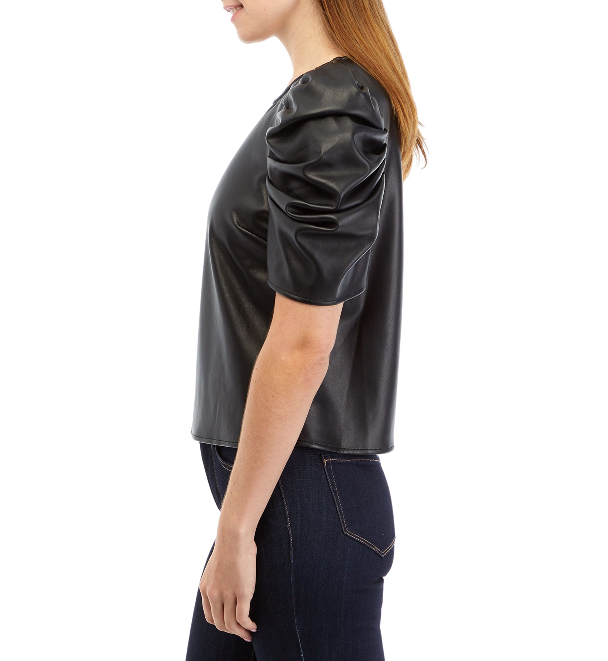 Womens The Kira Vegan Leather Puff Sleeve Top