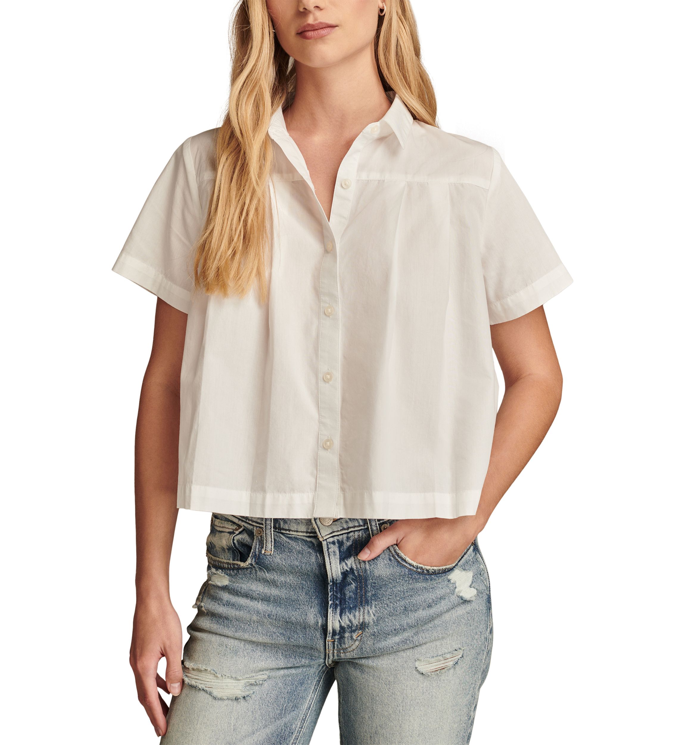 Womens Short Sleeve Pleated Crop Shirt 