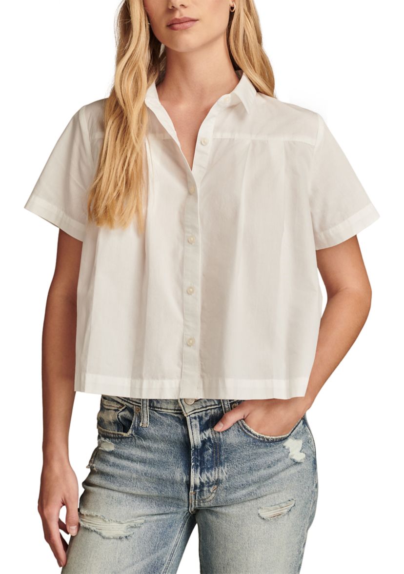 Womens Short Sleeve Pleated Crop Shirt 