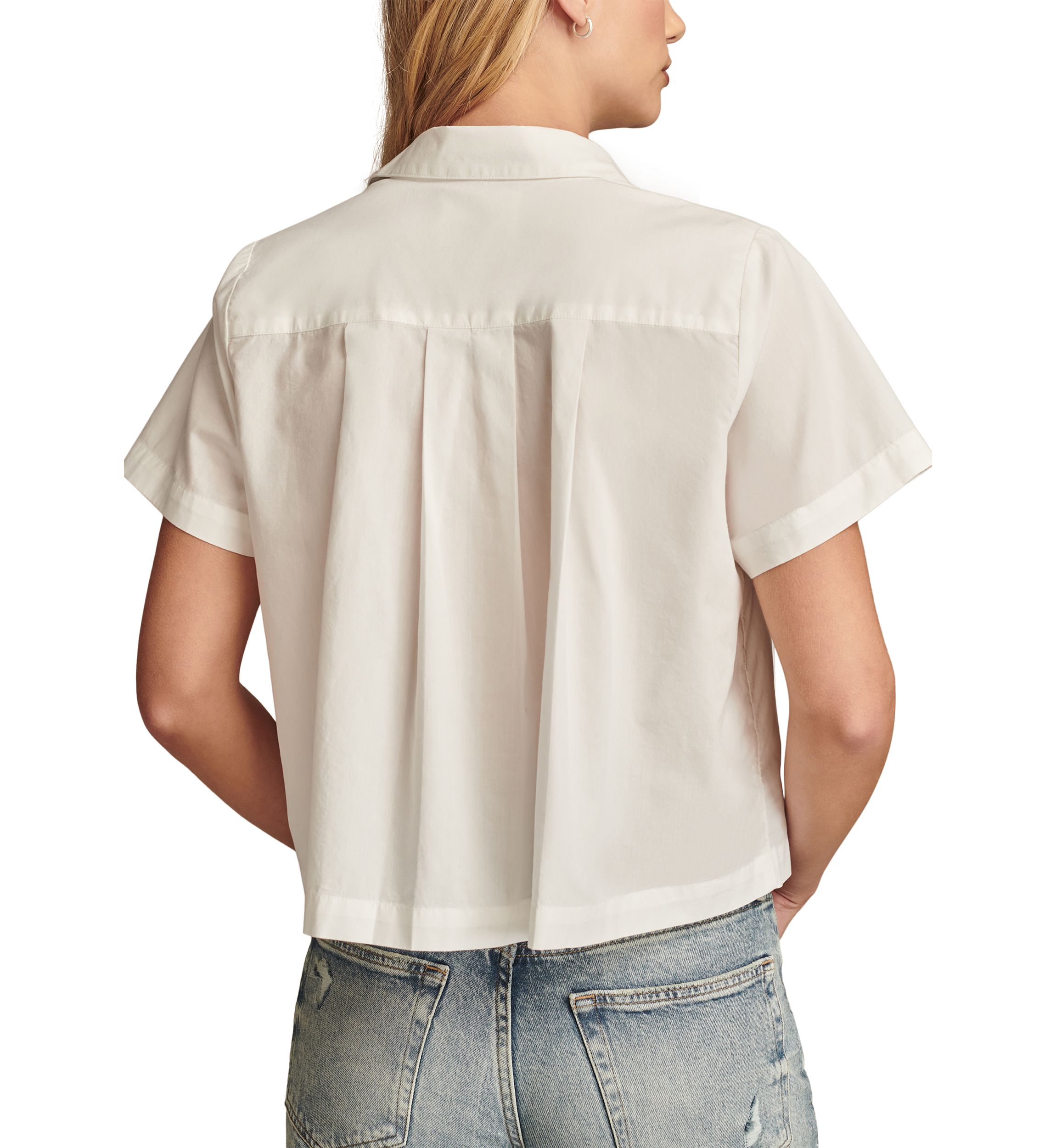 Womens Short Sleeve Pleated Crop Shirt 