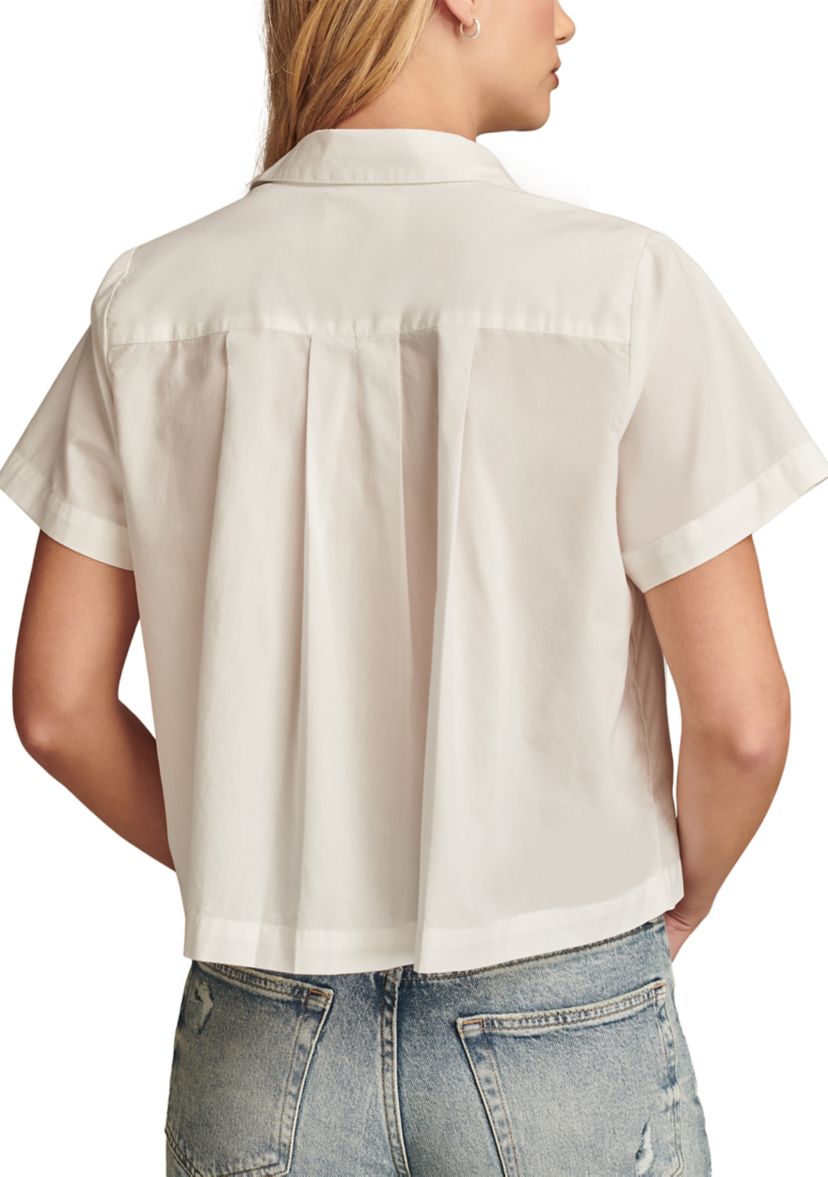 Womens Short Sleeve Pleated Crop Shirt 