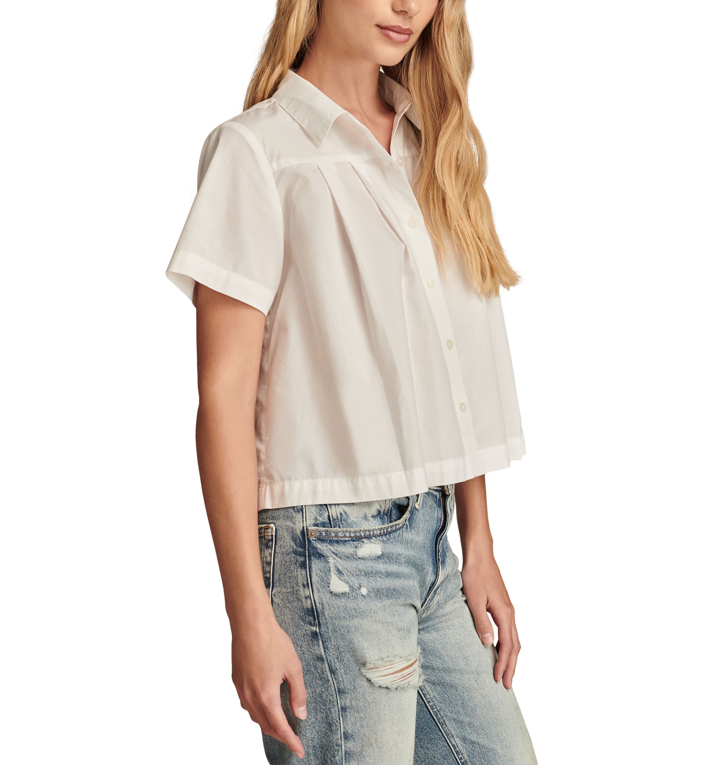 Womens Short Sleeve Pleated Crop Shirt 