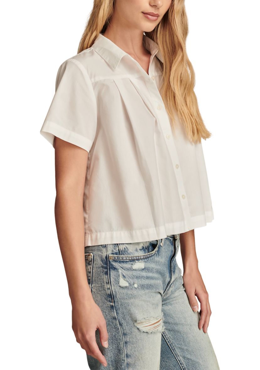 Womens Short Sleeve Pleated Crop Shirt 