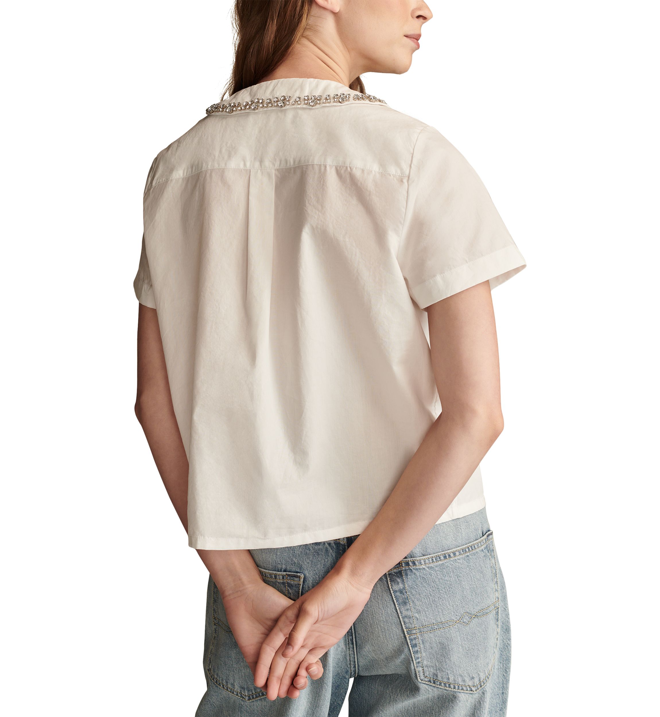 Short Sleeve Embellished Peter Pan Collar Shirt