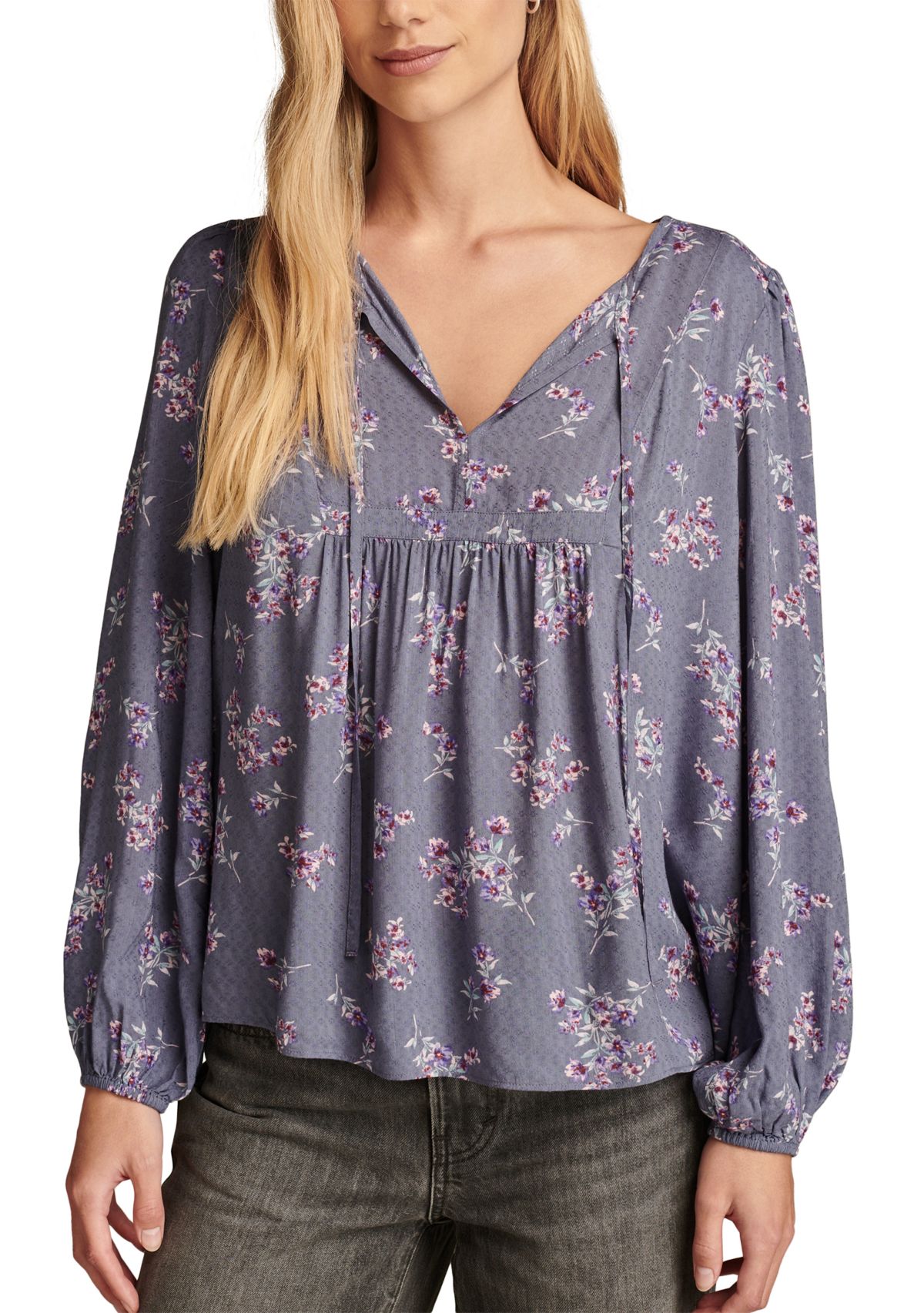 Womens Printed Blouson Sleeve Blouse 
