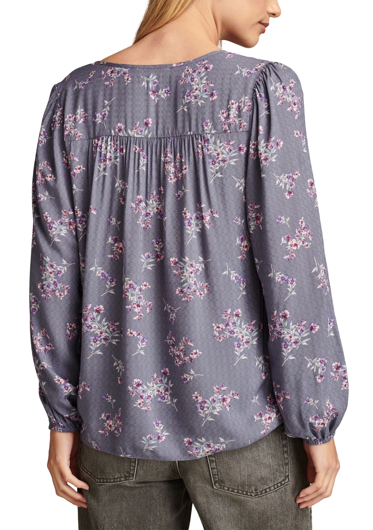 Womens Printed Blouson Sleeve Blouse 