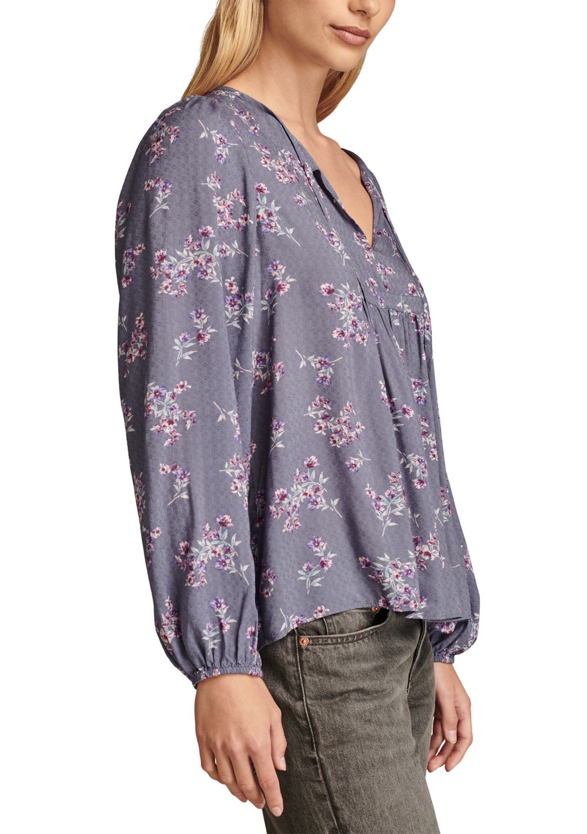 Womens Printed Blouson Sleeve Blouse 