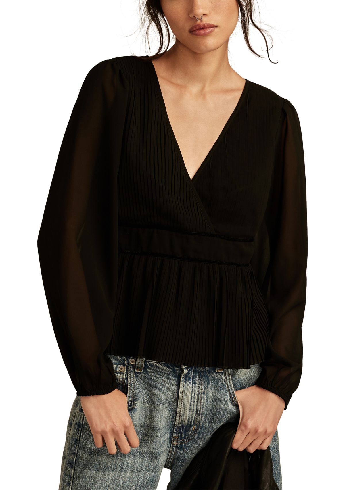 Womens Pleated Long Sleeve Blouse