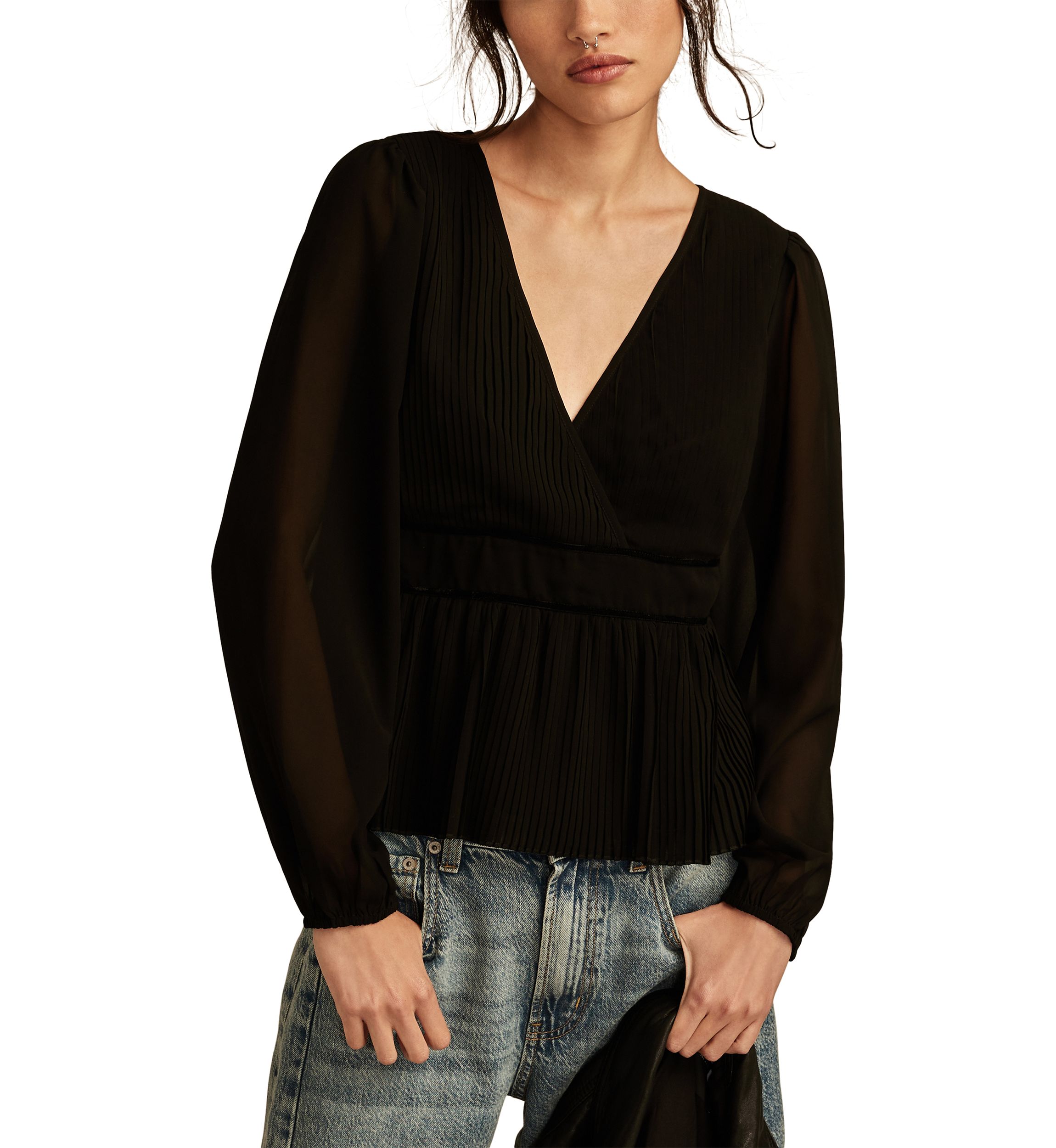 Womens Pleated Long Sleeve Blouse