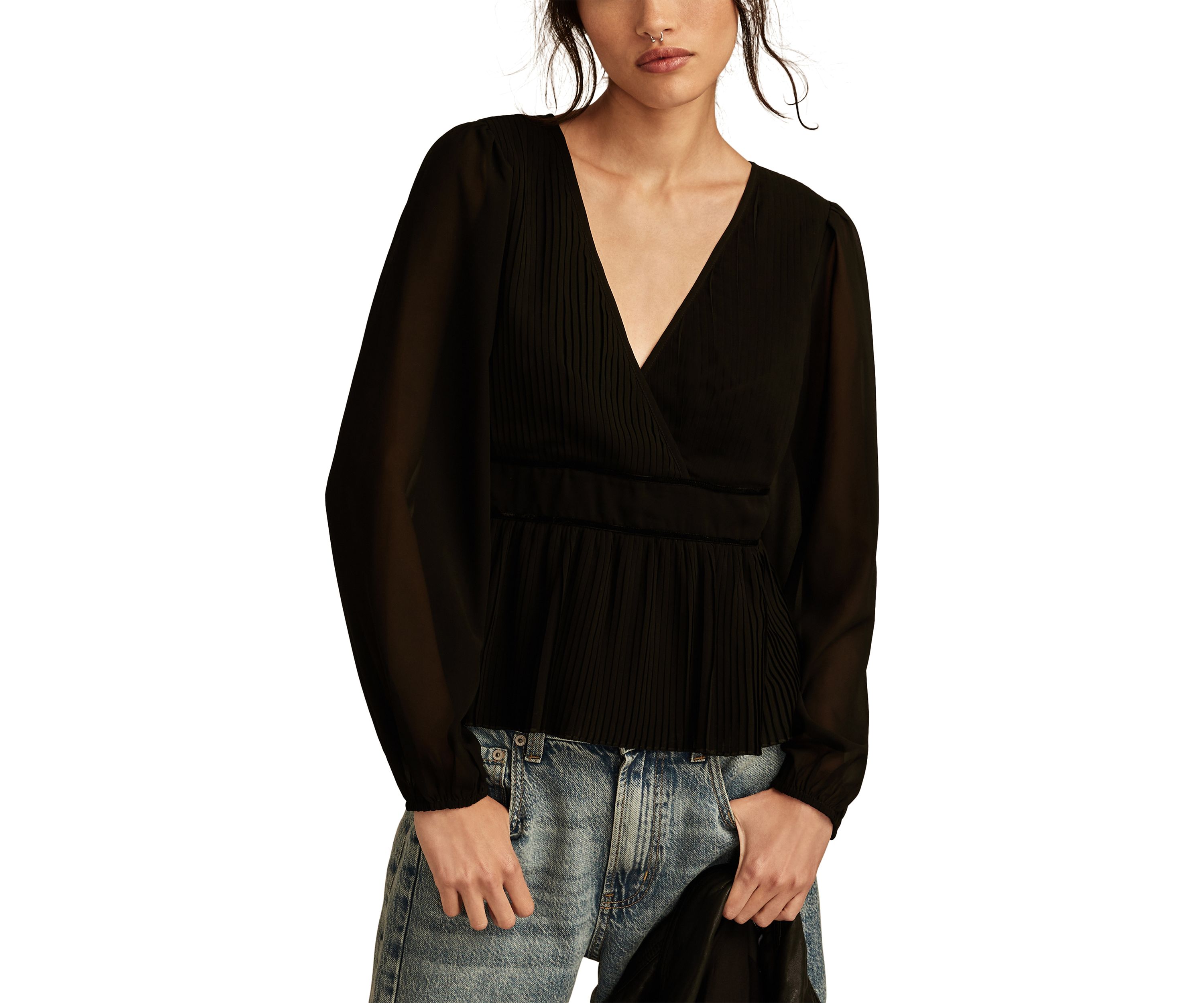 Womens Pleated Long Sleeve Blouse