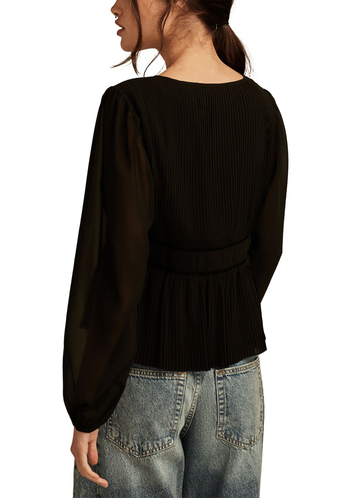 Womens Pleated Long Sleeve Blouse