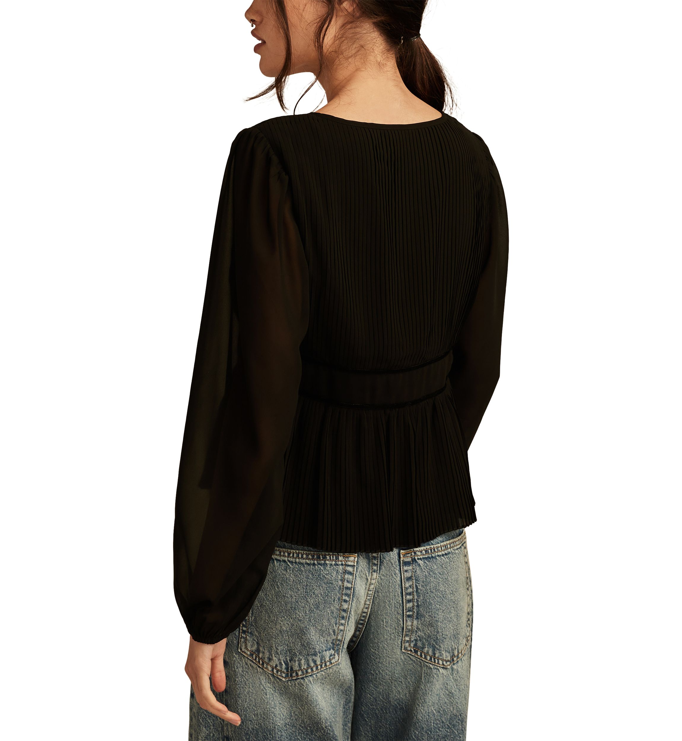 Womens Pleated Long Sleeve Blouse