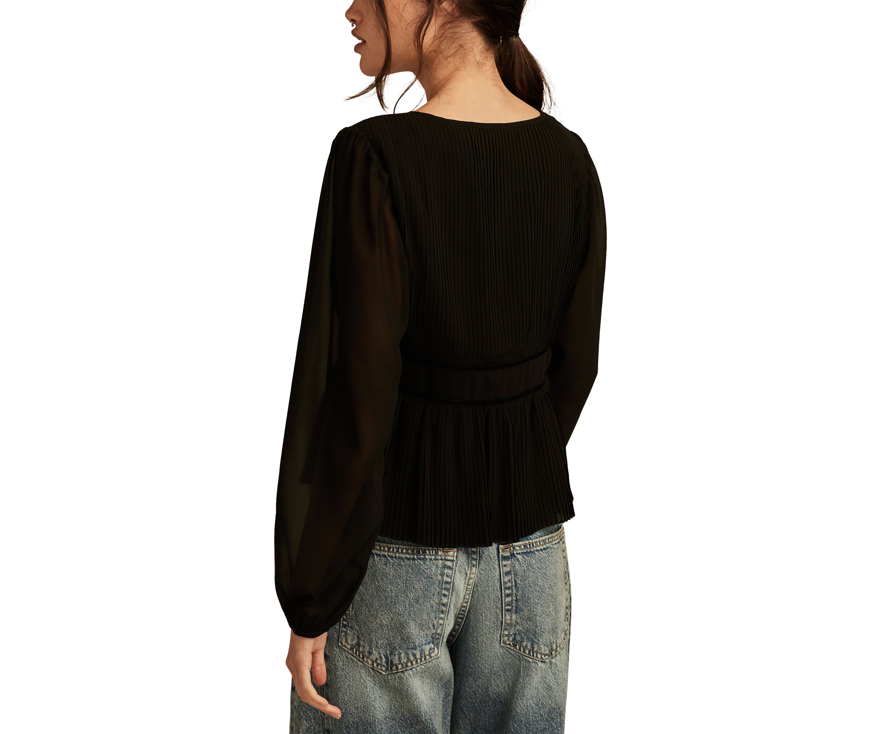 Womens Pleated Long Sleeve Blouse