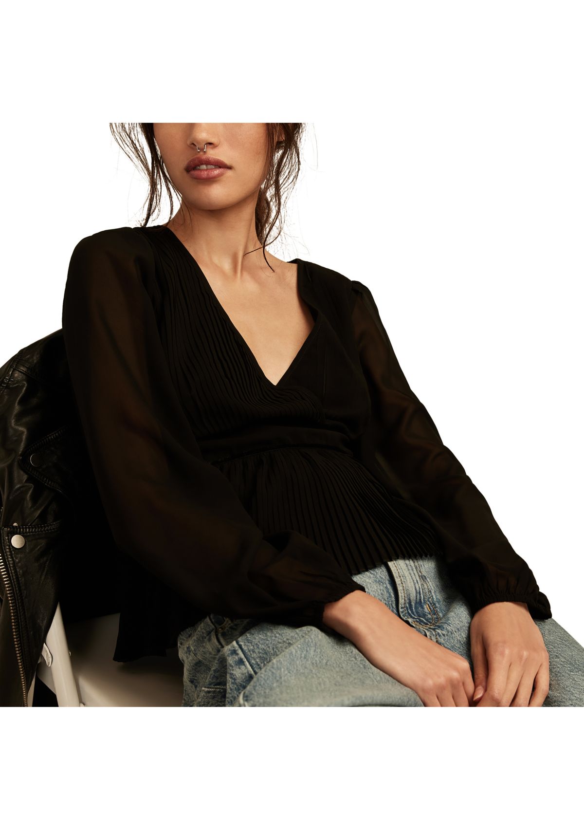 Womens Pleated Long Sleeve Blouse