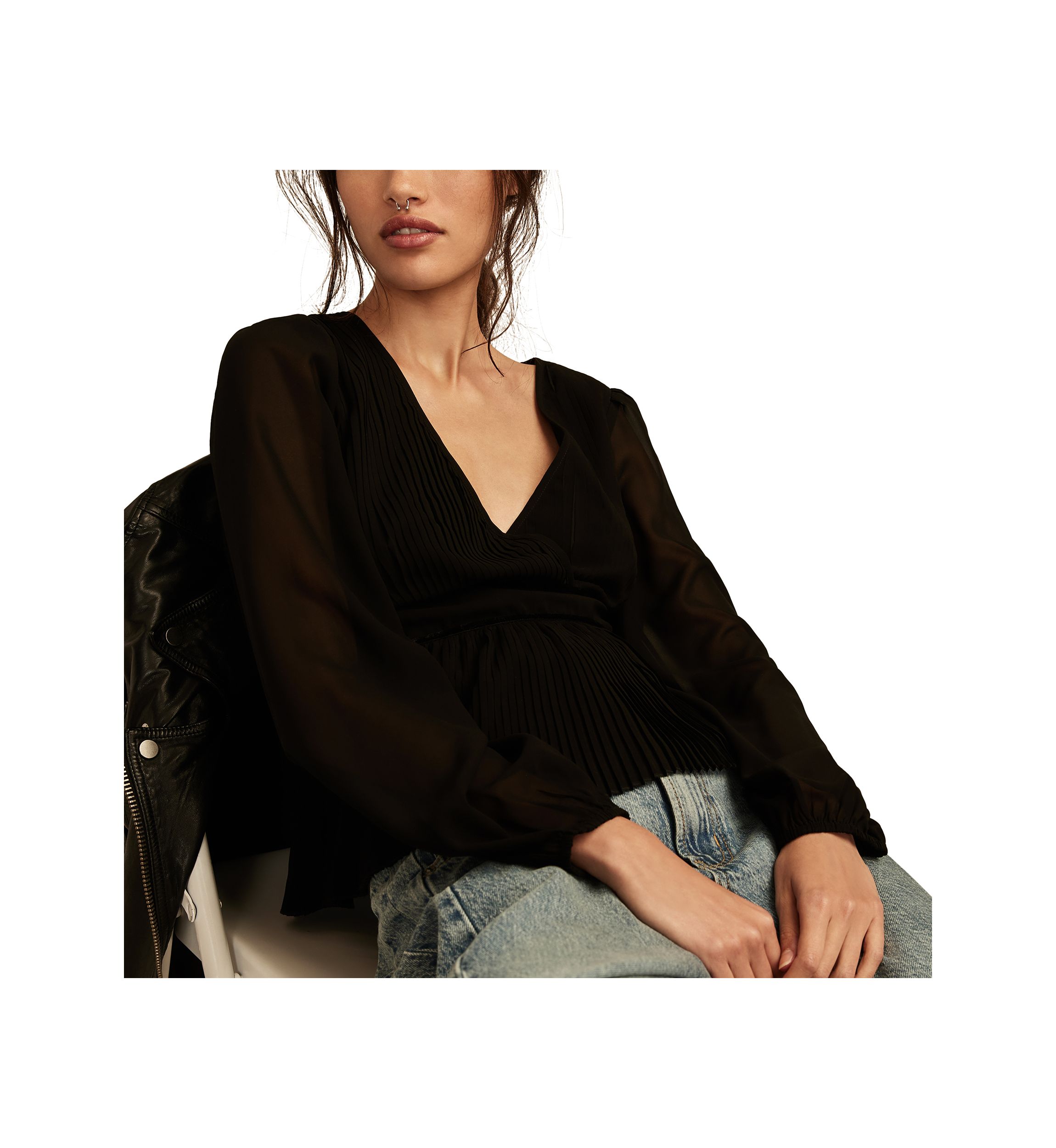 Womens Pleated Long Sleeve Blouse