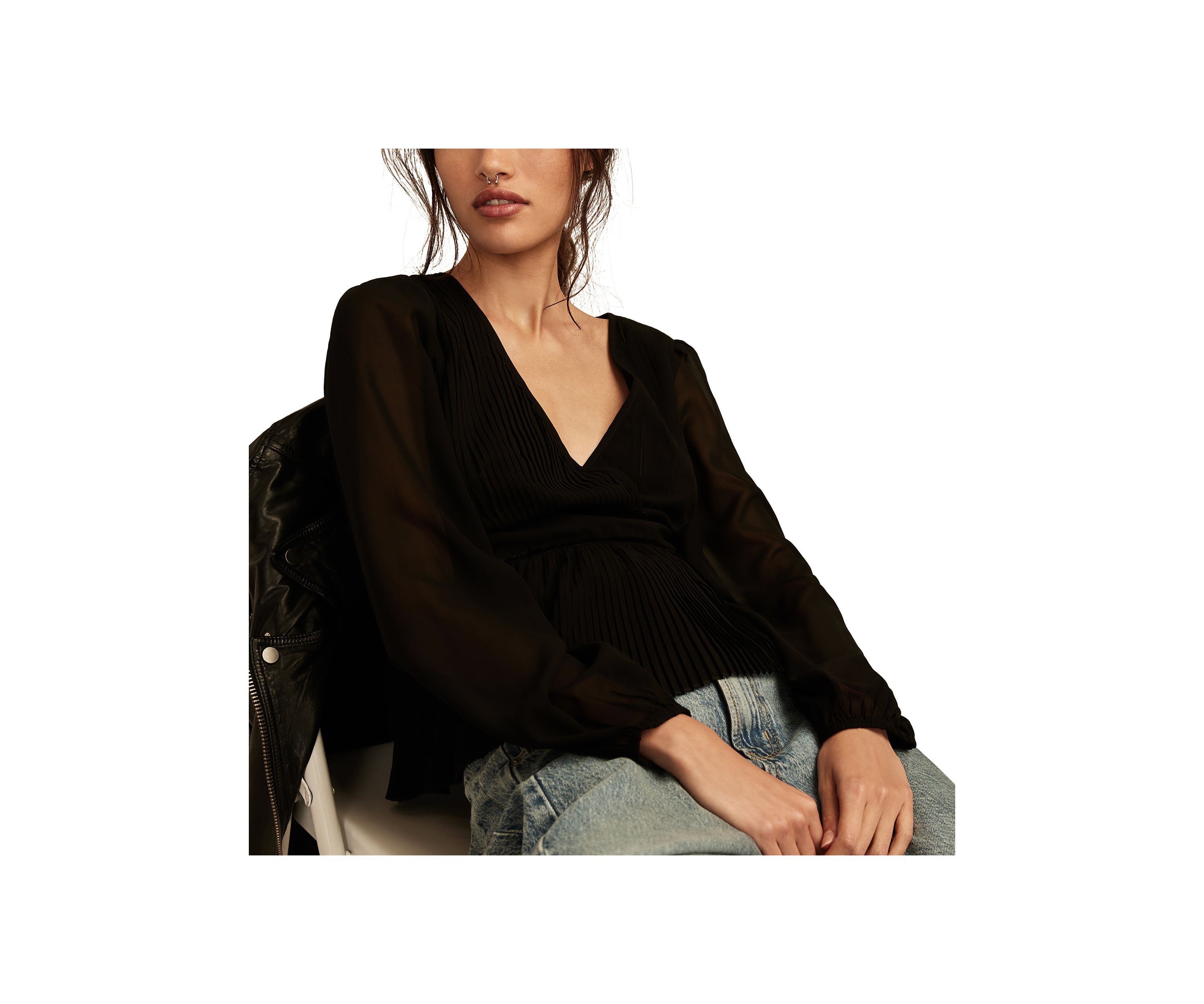 Womens Pleated Long Sleeve Blouse
