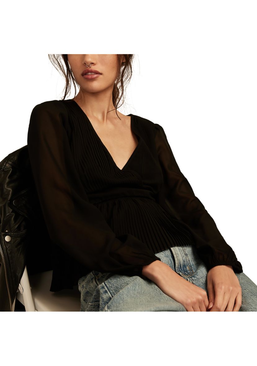 Womens Pleated Long Sleeve Blouse