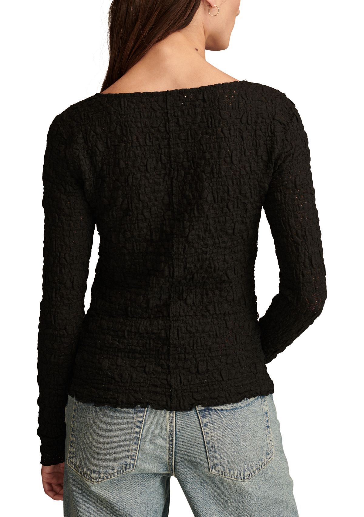Womens Textured Lace Square Neck Top 