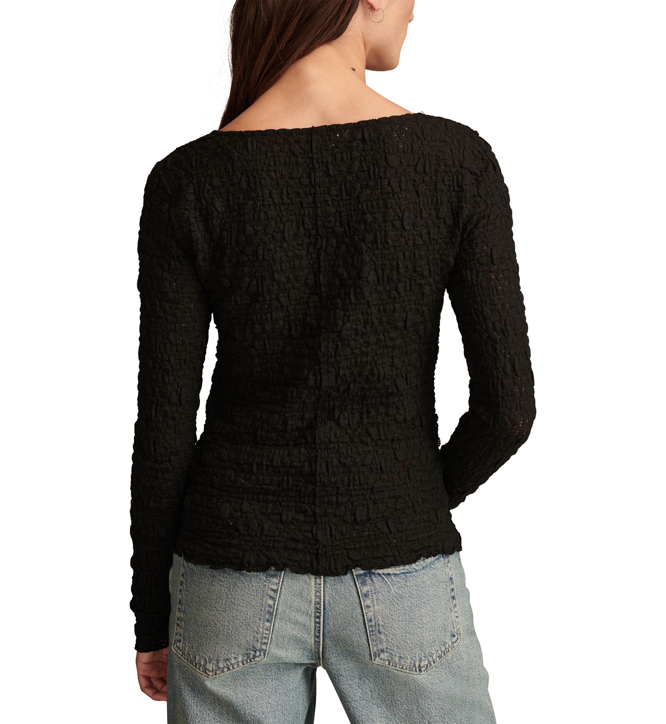 Womens Textured Lace Square Neck Top 