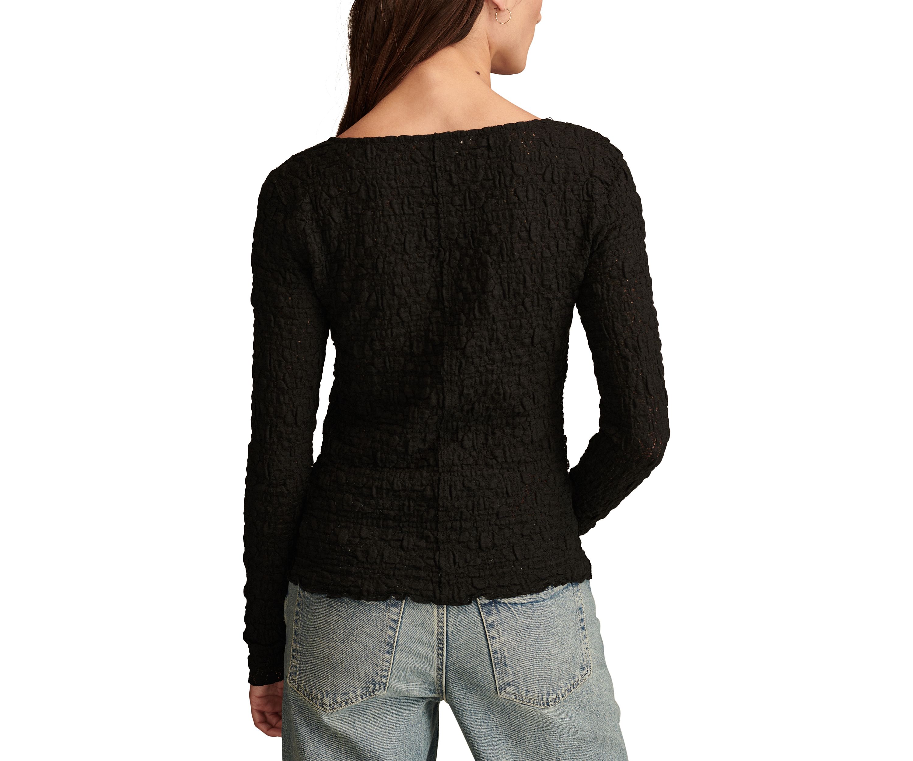 Womens Textured Lace Square Neck Top 