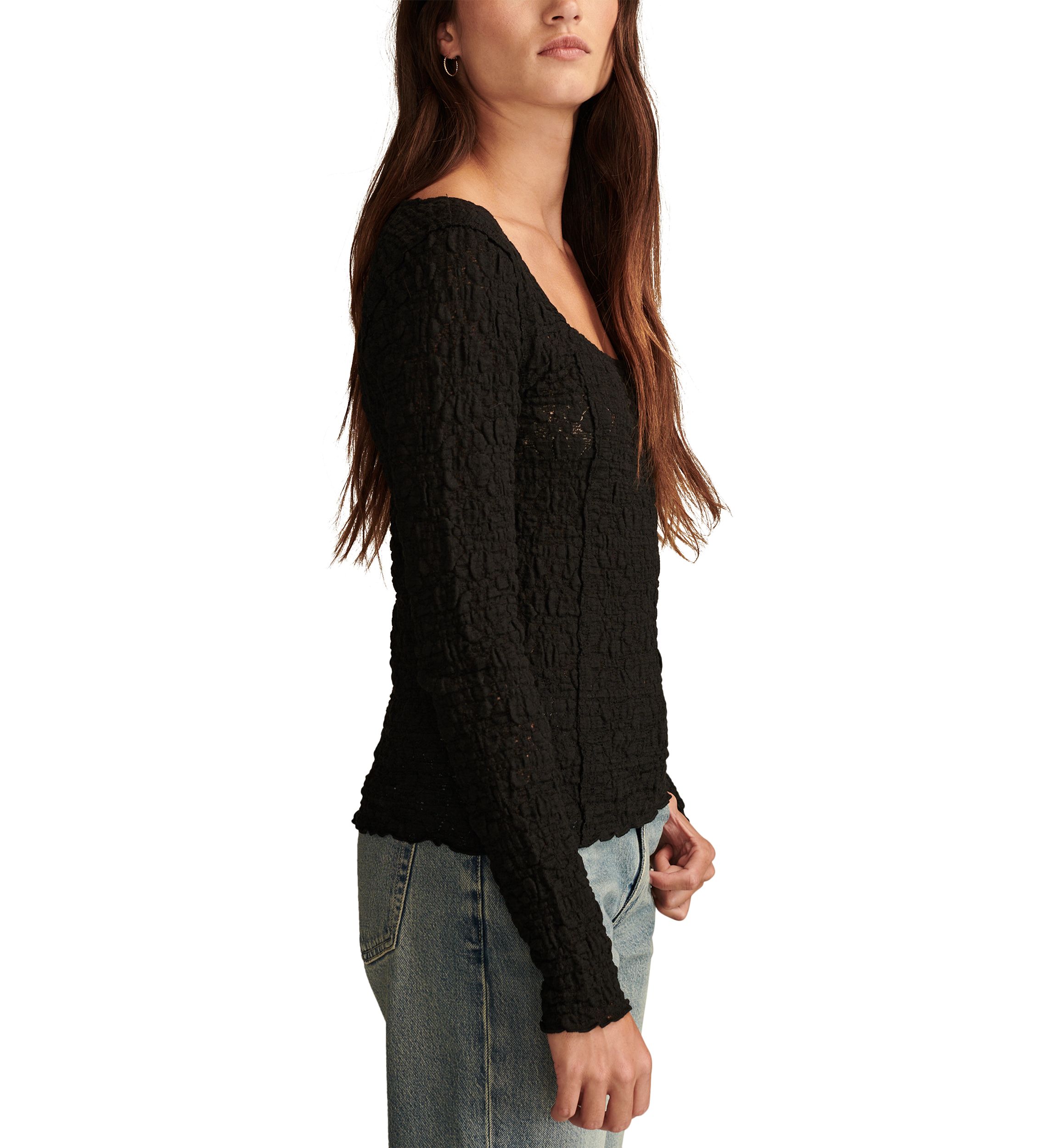 Womens Textured Lace Square Neck Top 