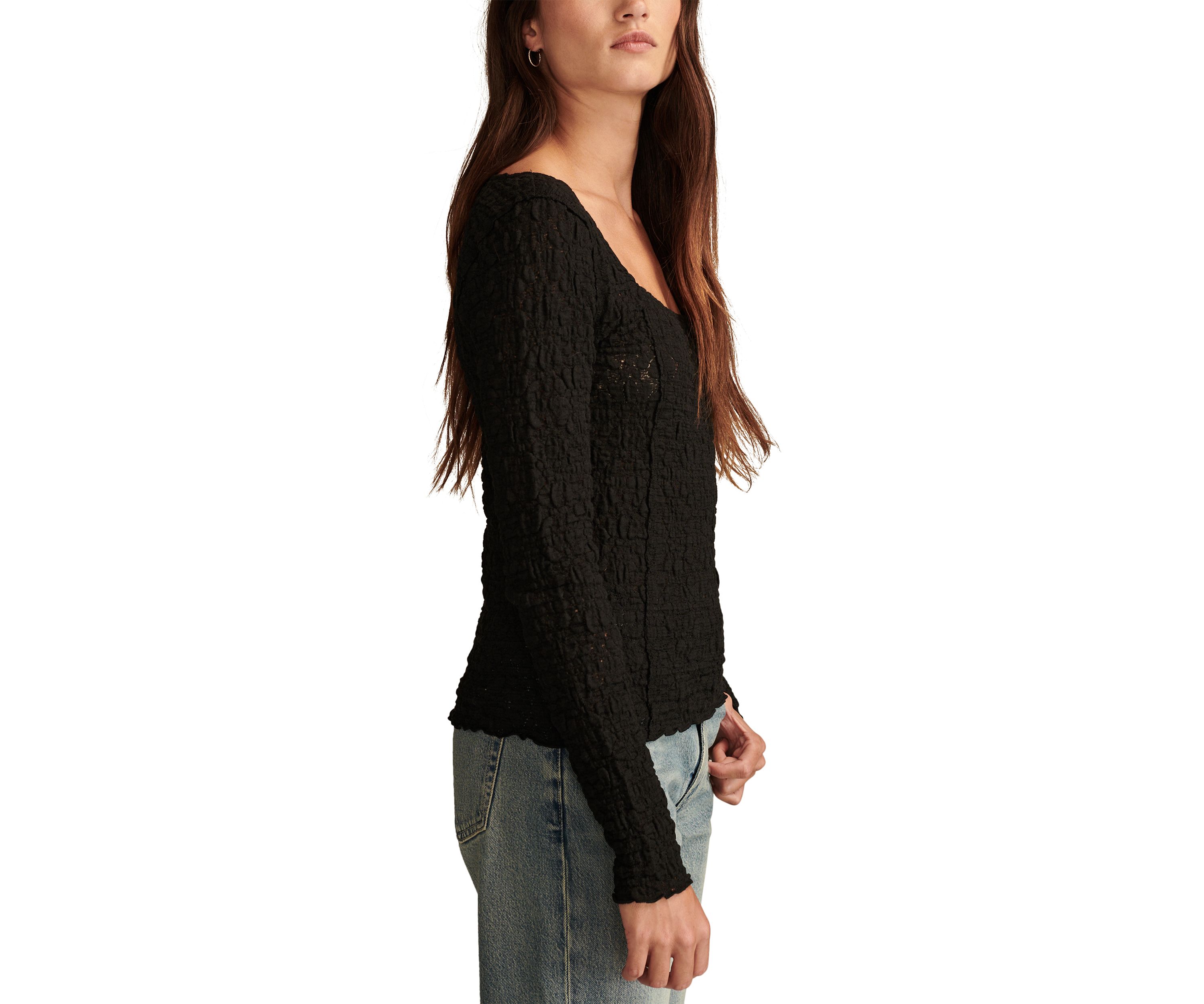 Womens Textured Lace Square Neck Top 