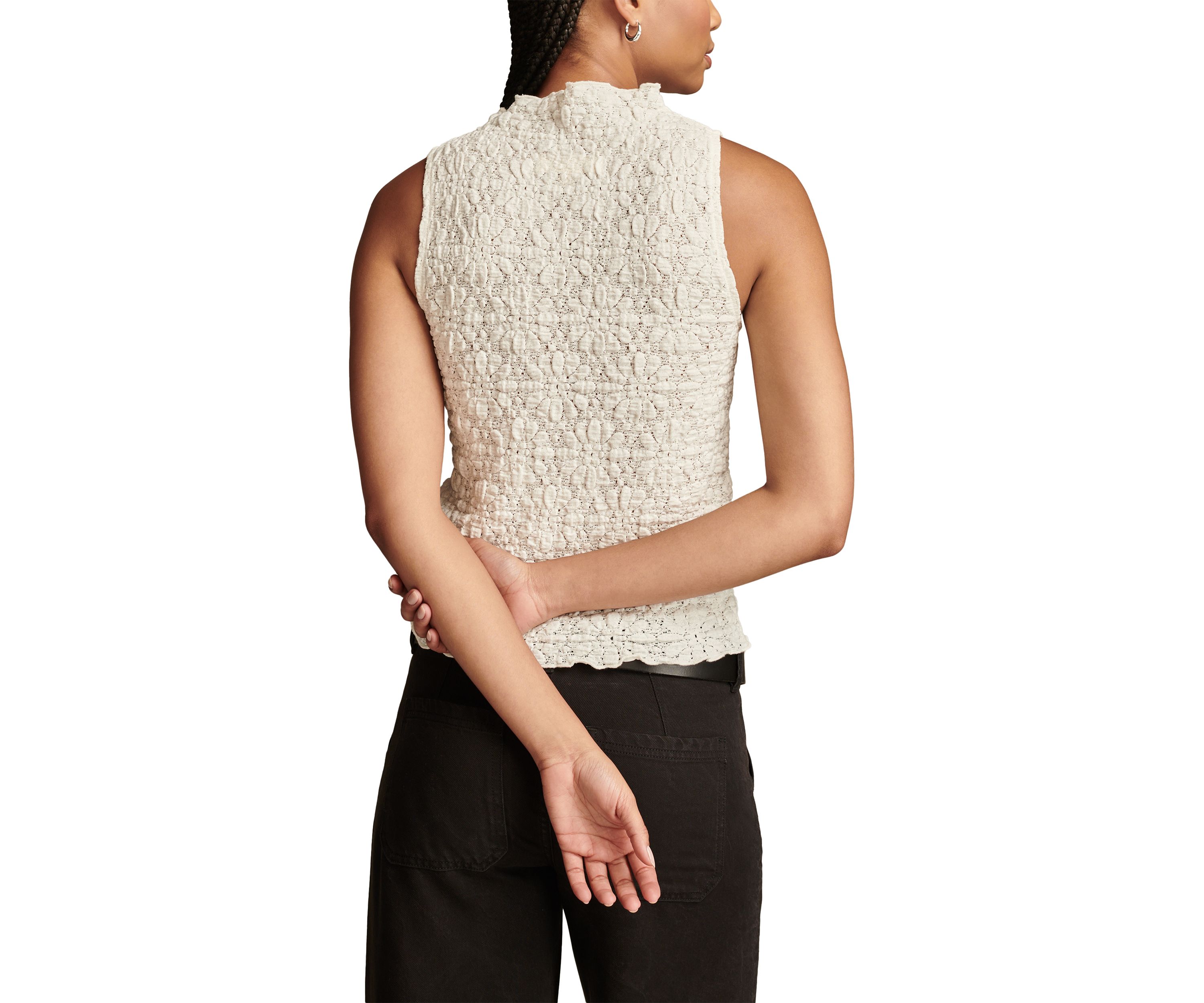 Womens Sleeveless Textured Mock Neck Knit Tank