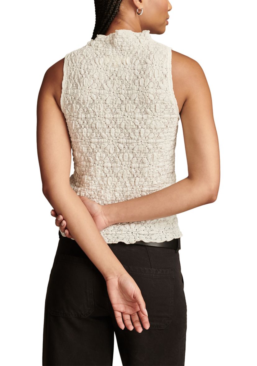 Womens Sleeveless Textured Mock Neck Knit Tank
