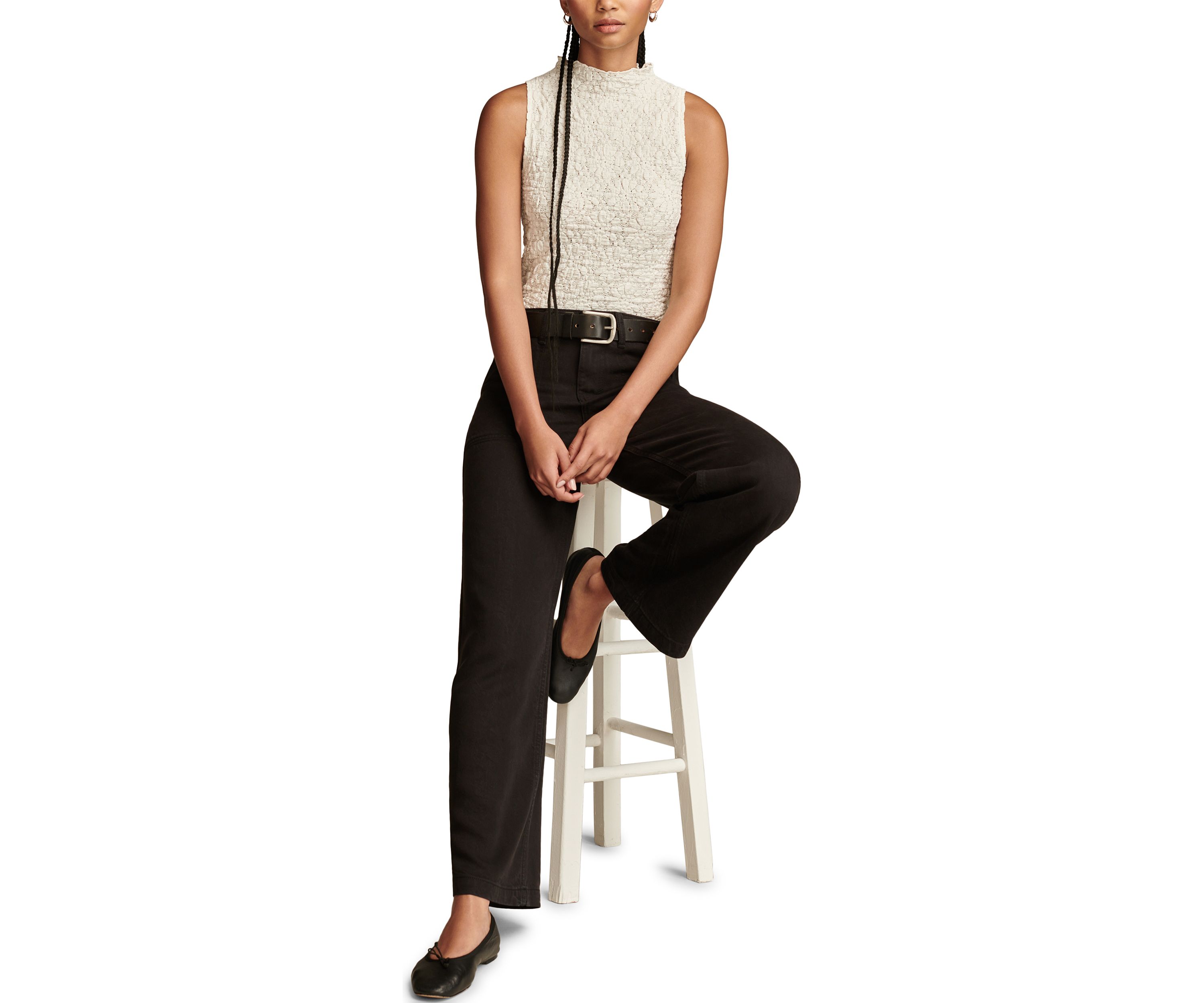 Womens Sleeveless Textured Mock Neck Knit Tank
