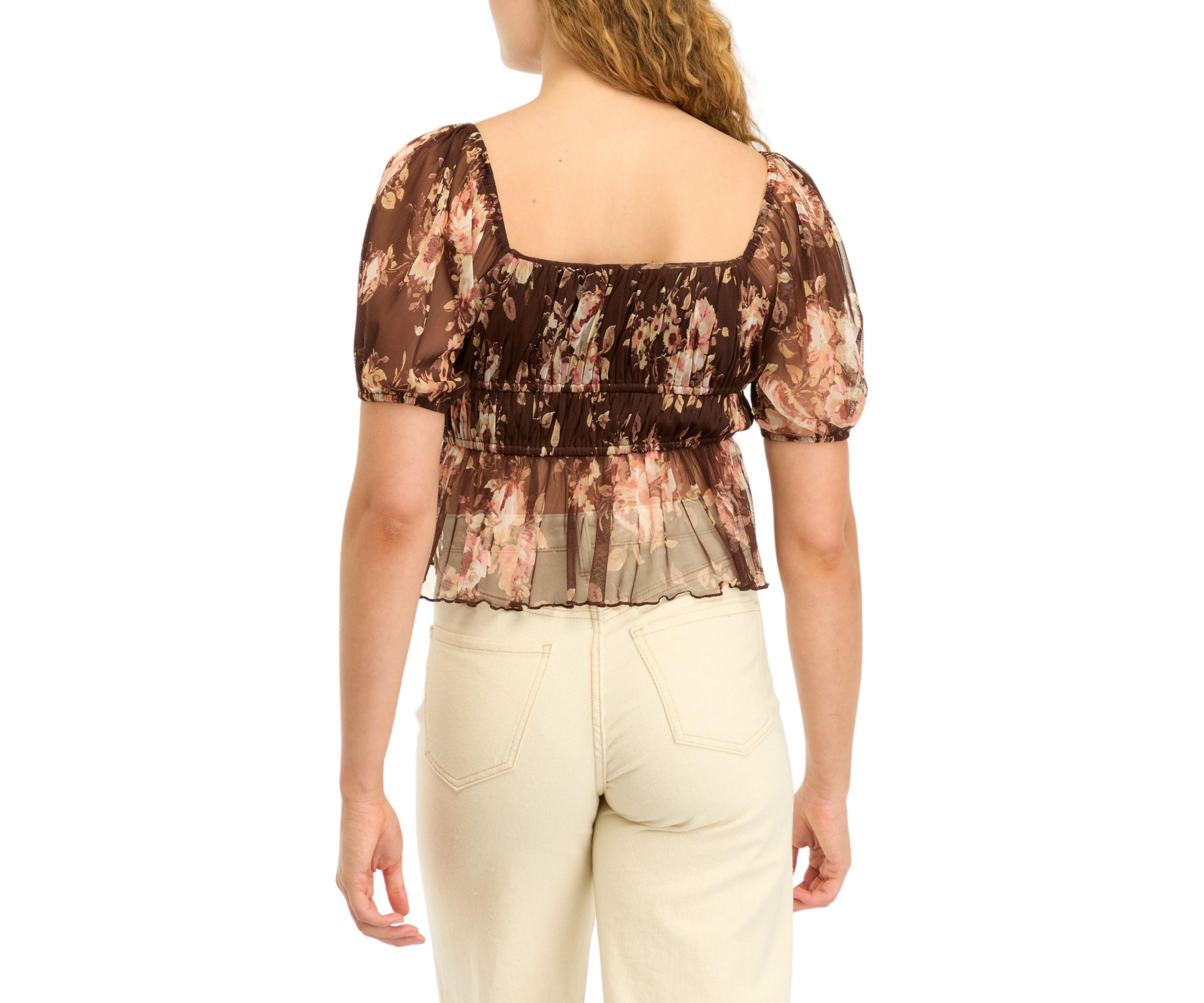 Womens Short Puff Sleeve Printed Top